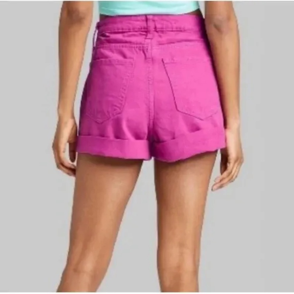 WILD Fable Highest Rise Mom Jean Cuffed Shorts in Fuchsia Pink - Picture 3 of 13